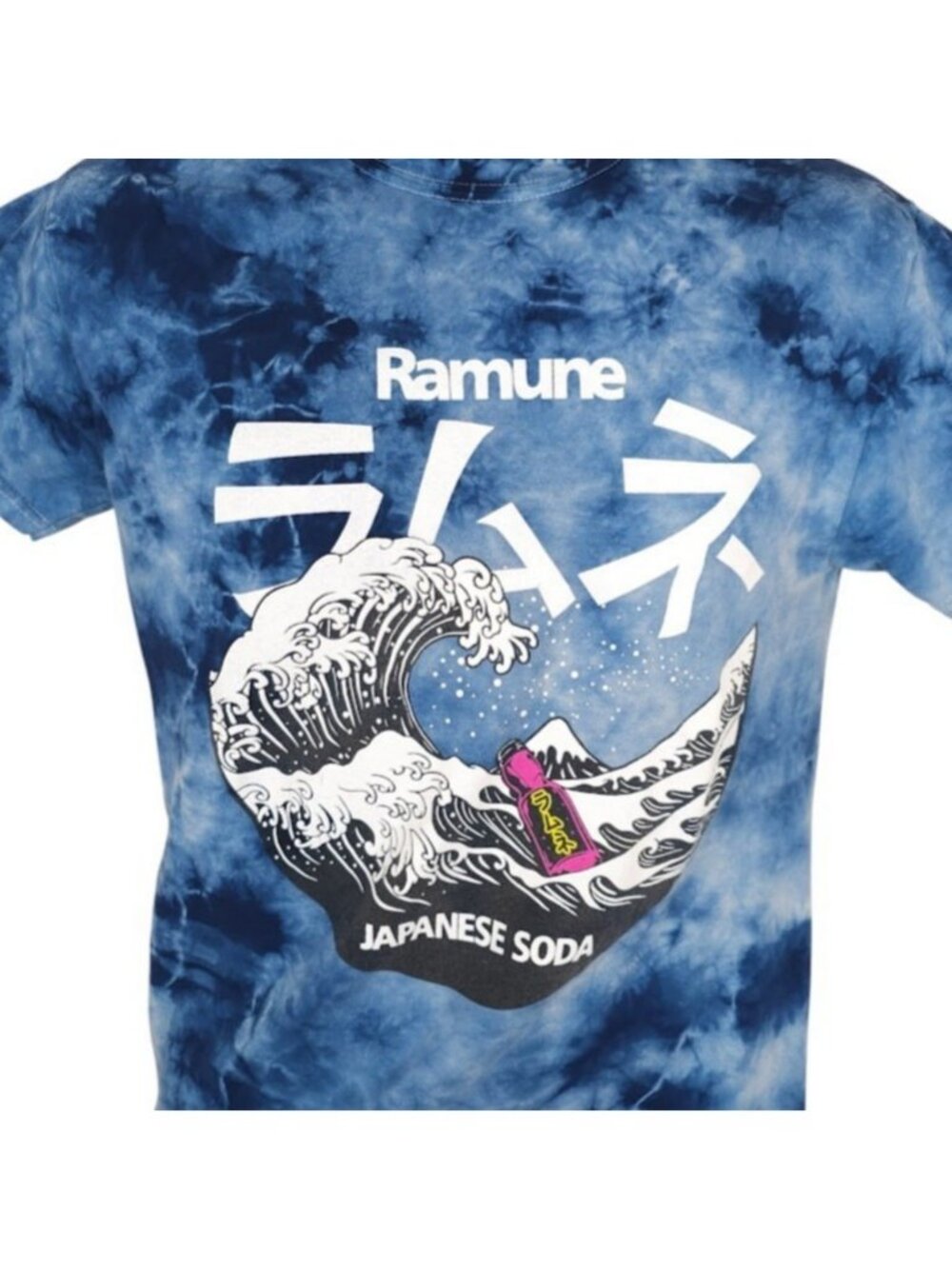 Ramune Japanese Soda T Shirt Mens Size Small Blue Tie Dye Great Wave Japan